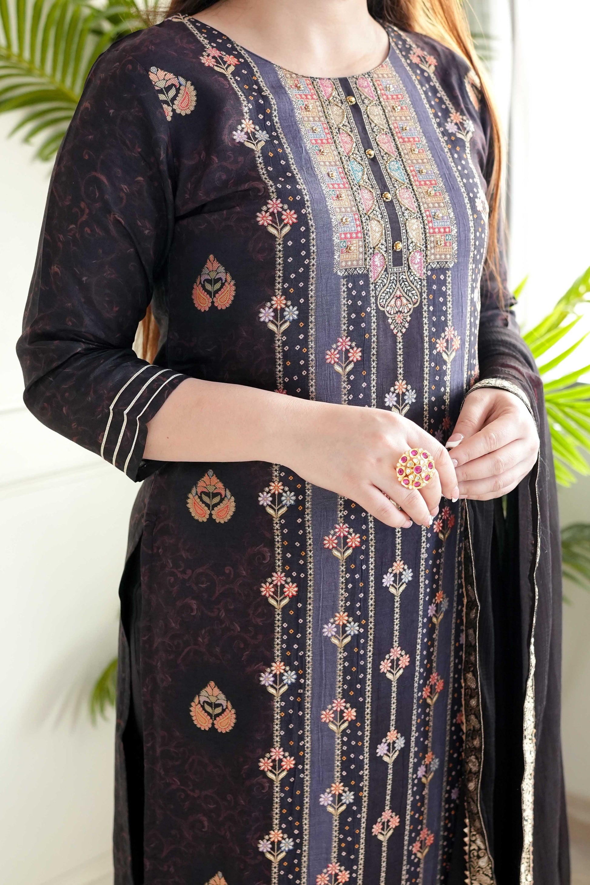 Beena Black Silk Suit Set