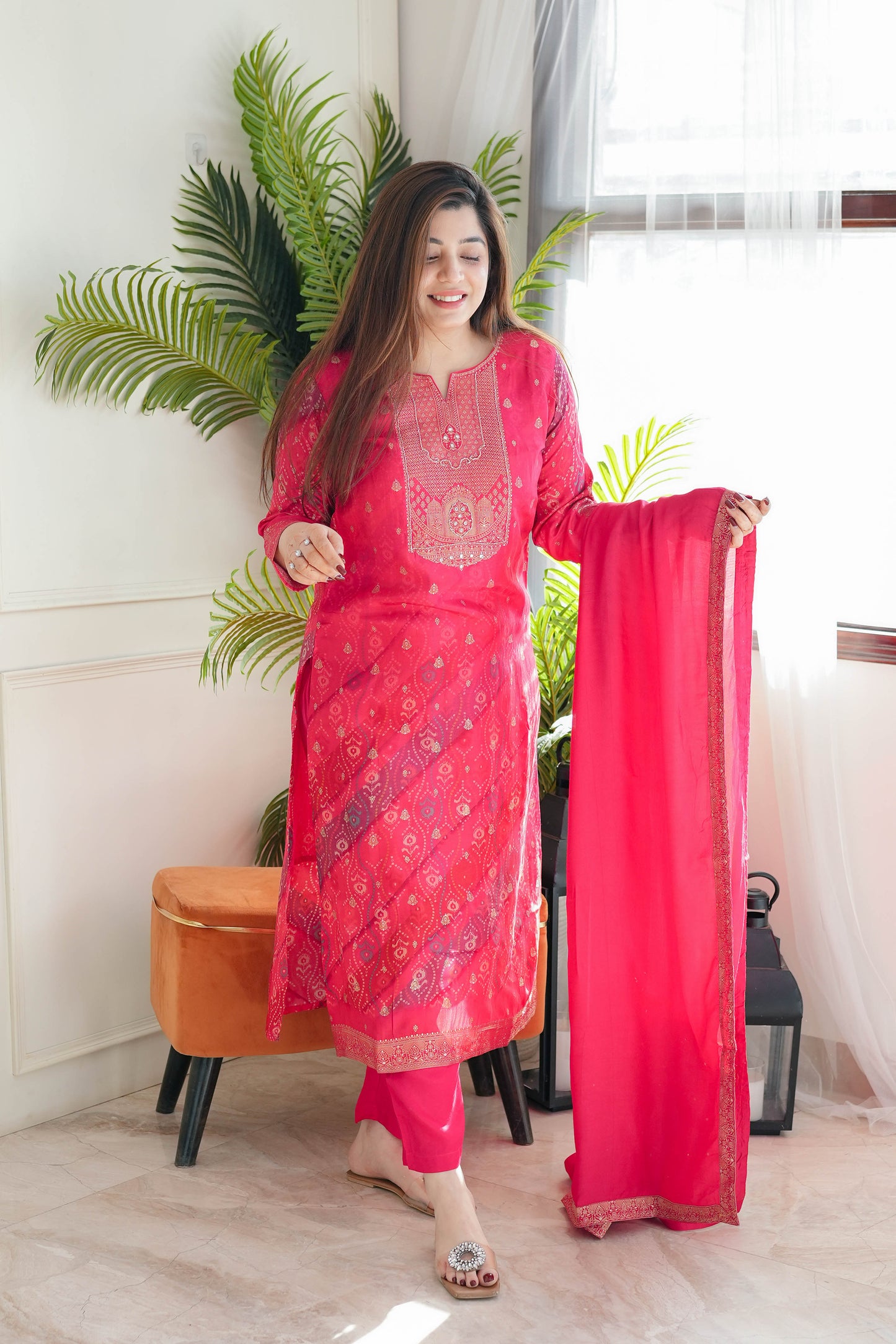 Janak Pink Silk Suit Set