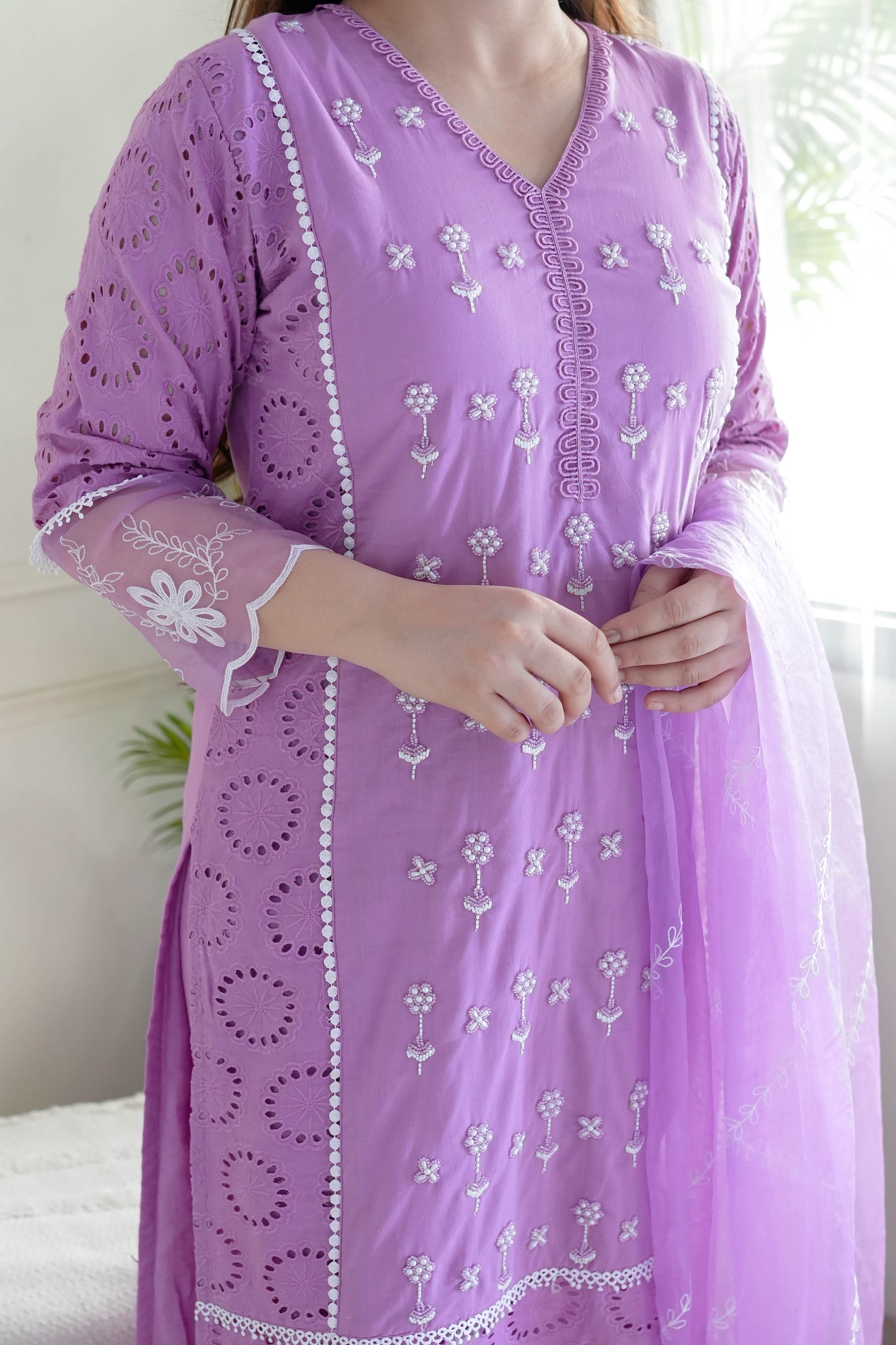 Meera Purple Embroidery Suit Set