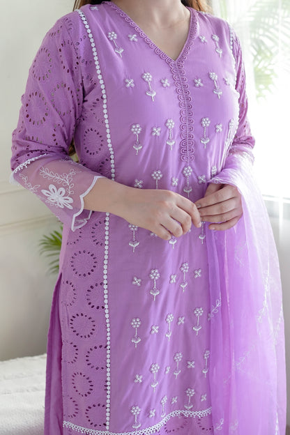 Meera Purple Embroidery Suit Set