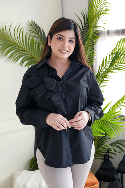 Flora Black Shirt With Patch