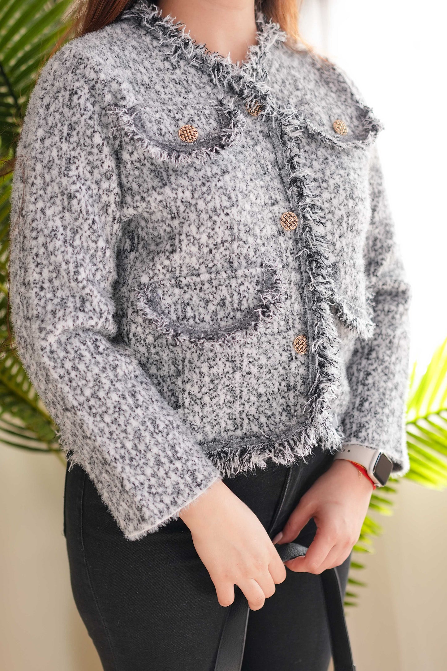 Nelsa Grey Button Up Sweater