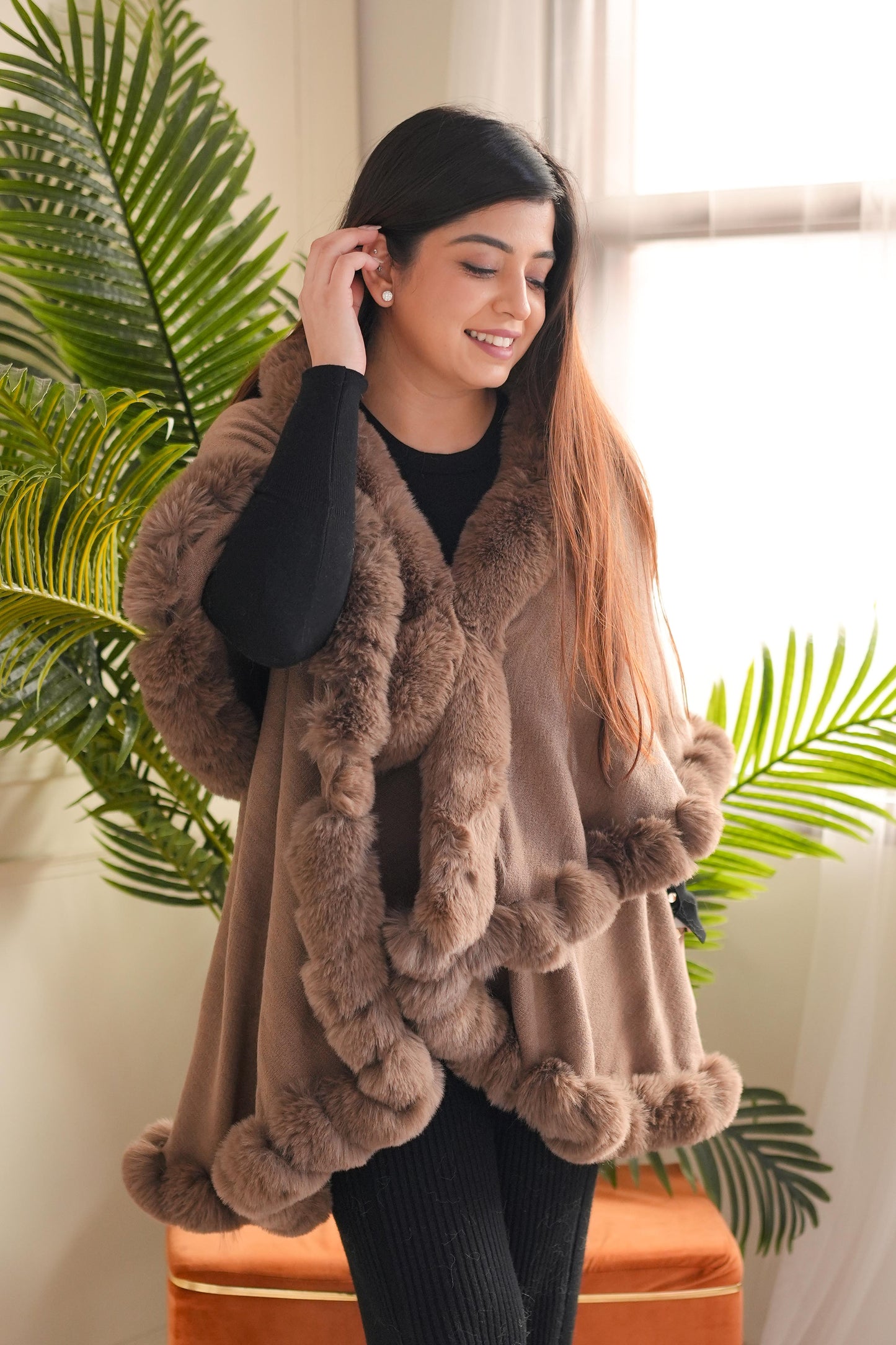 Tira Brown Furr Cape