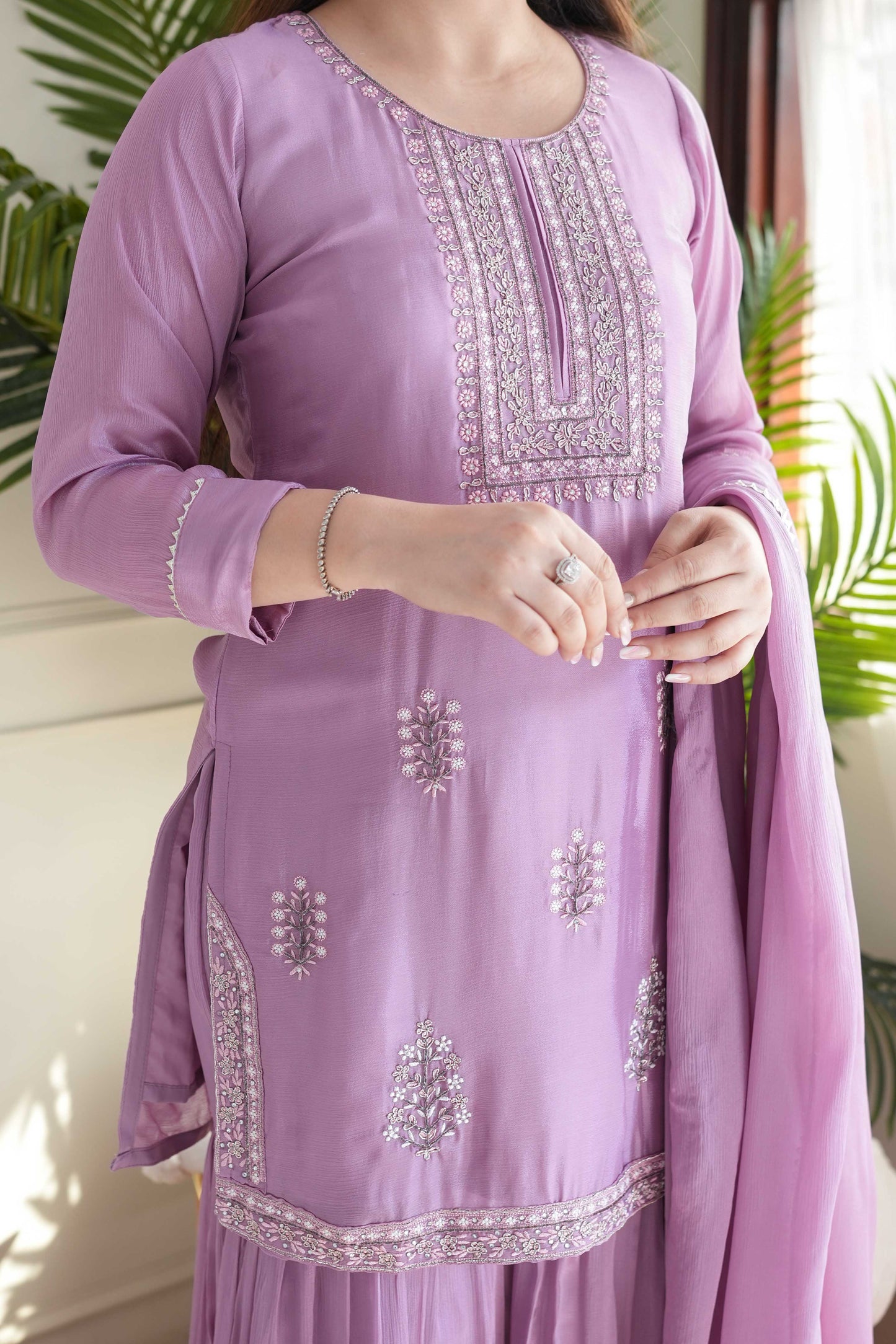 Keerat Lavender Embroidered Silk Suit