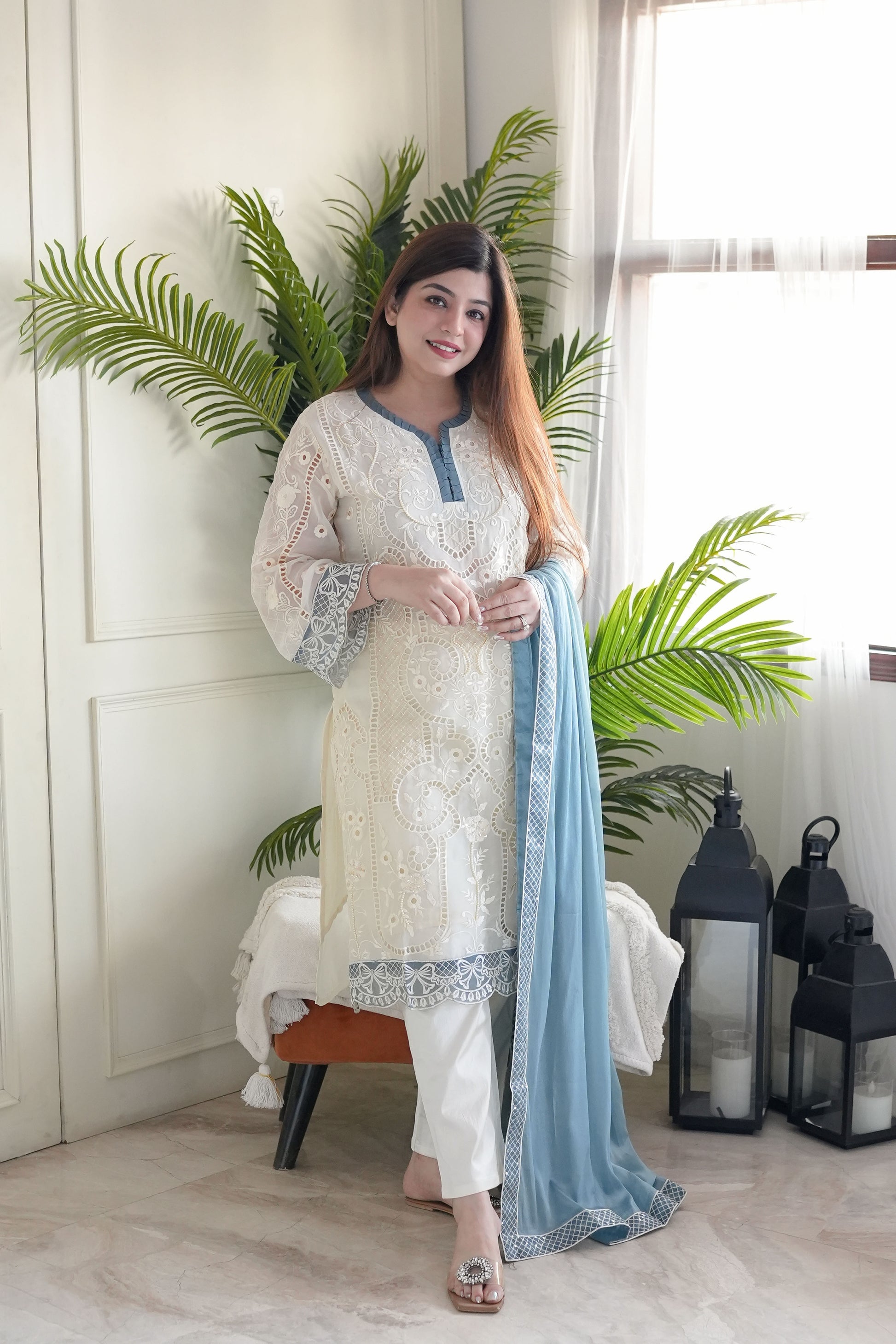 Zainab White Cutwork Pakistani Suit