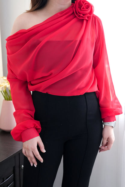 Lexis Red One Shoulder Top