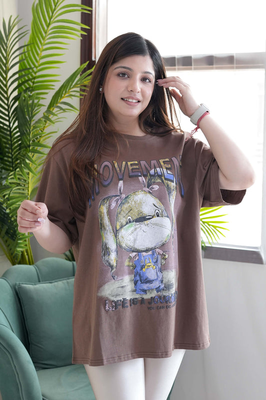 Lucy Brown Printed Boyfriend Fit Tshirt