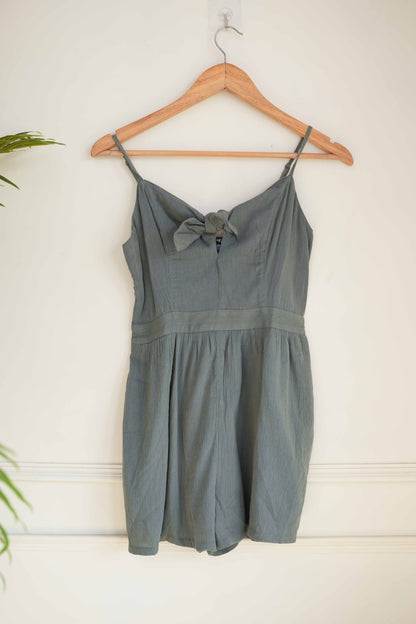 Olive Green Short Jumpsuit with Front Knot