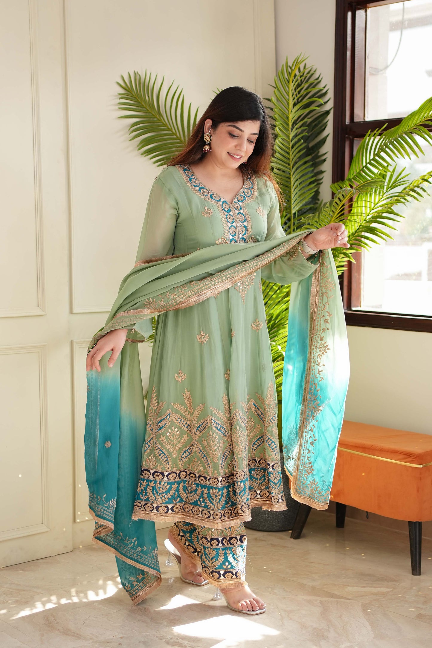 Meher Green Short Anarkali With Salwar