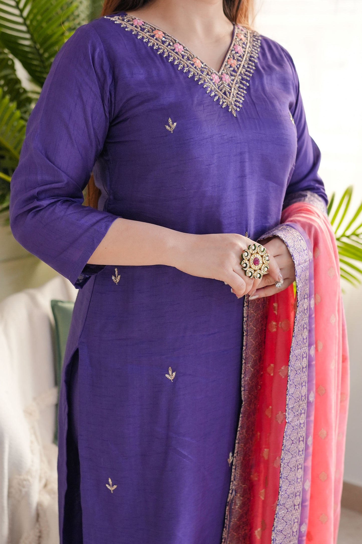 Ujjivan Purple Silk Suit Set