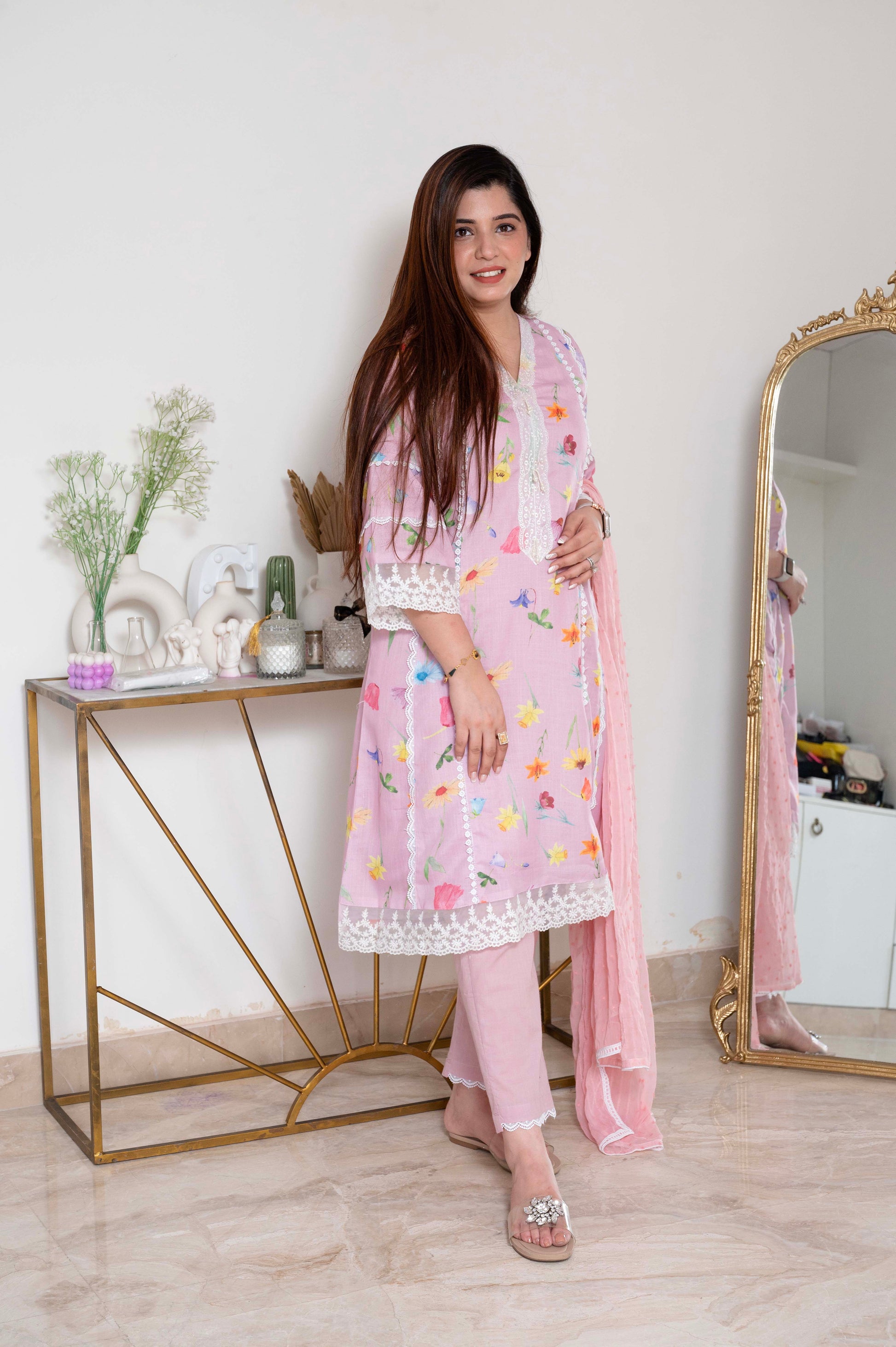 Neher Pink Printed Suit Set