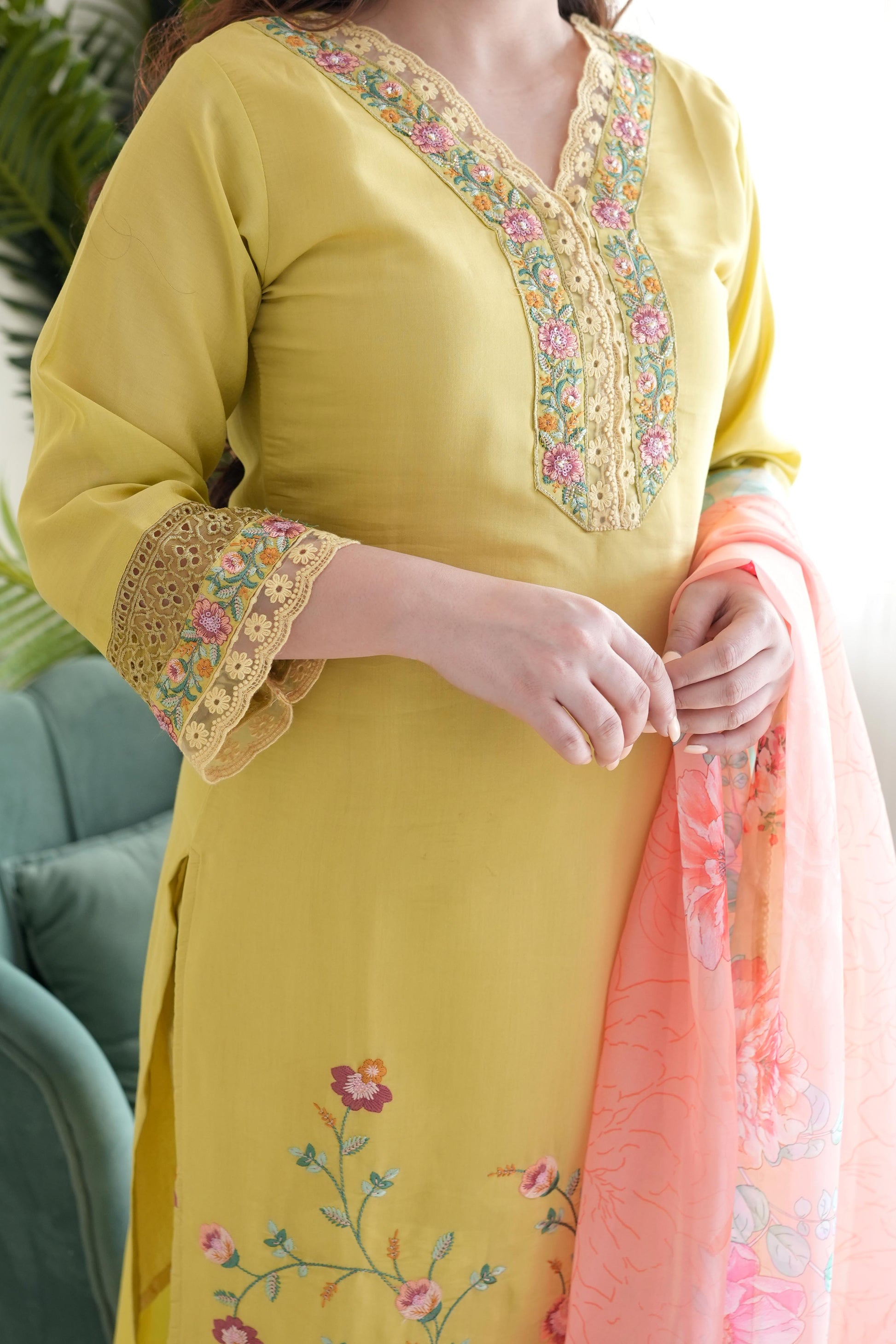 Reeth Yellow Embroidered Suit Set