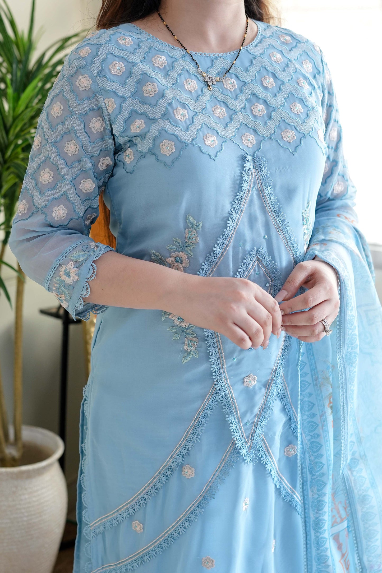 Firza Blue Embroidered Pakistani Suit