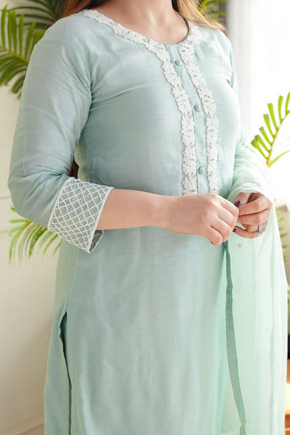 Pastel Green Embroidred Silk Suit