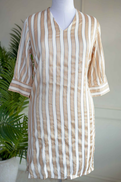 Striped Beige Satin Kurta