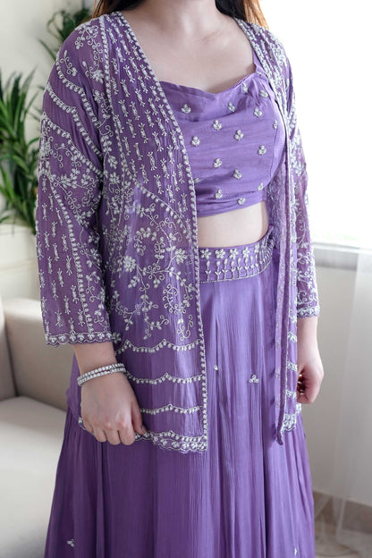 Jeenat Purple Embroidered Three Piece Set