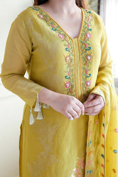 Begum Yellow Embroidered Suit Set