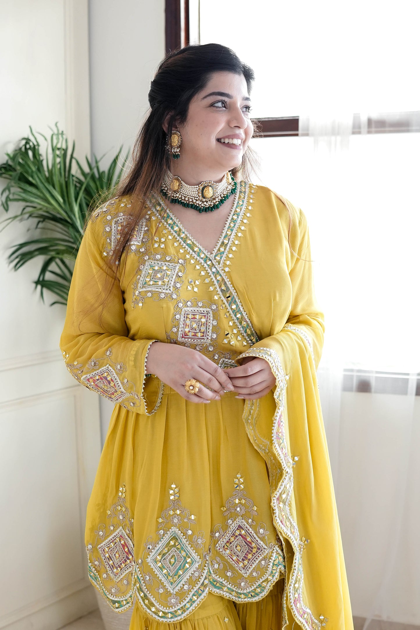 Anaya Yellow Mirror Work Sharara Set