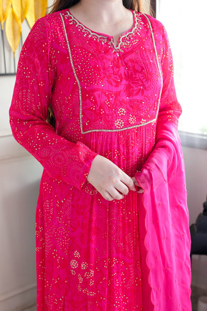 Sifra Hot Pink Embroidered Anarkali Suit Set