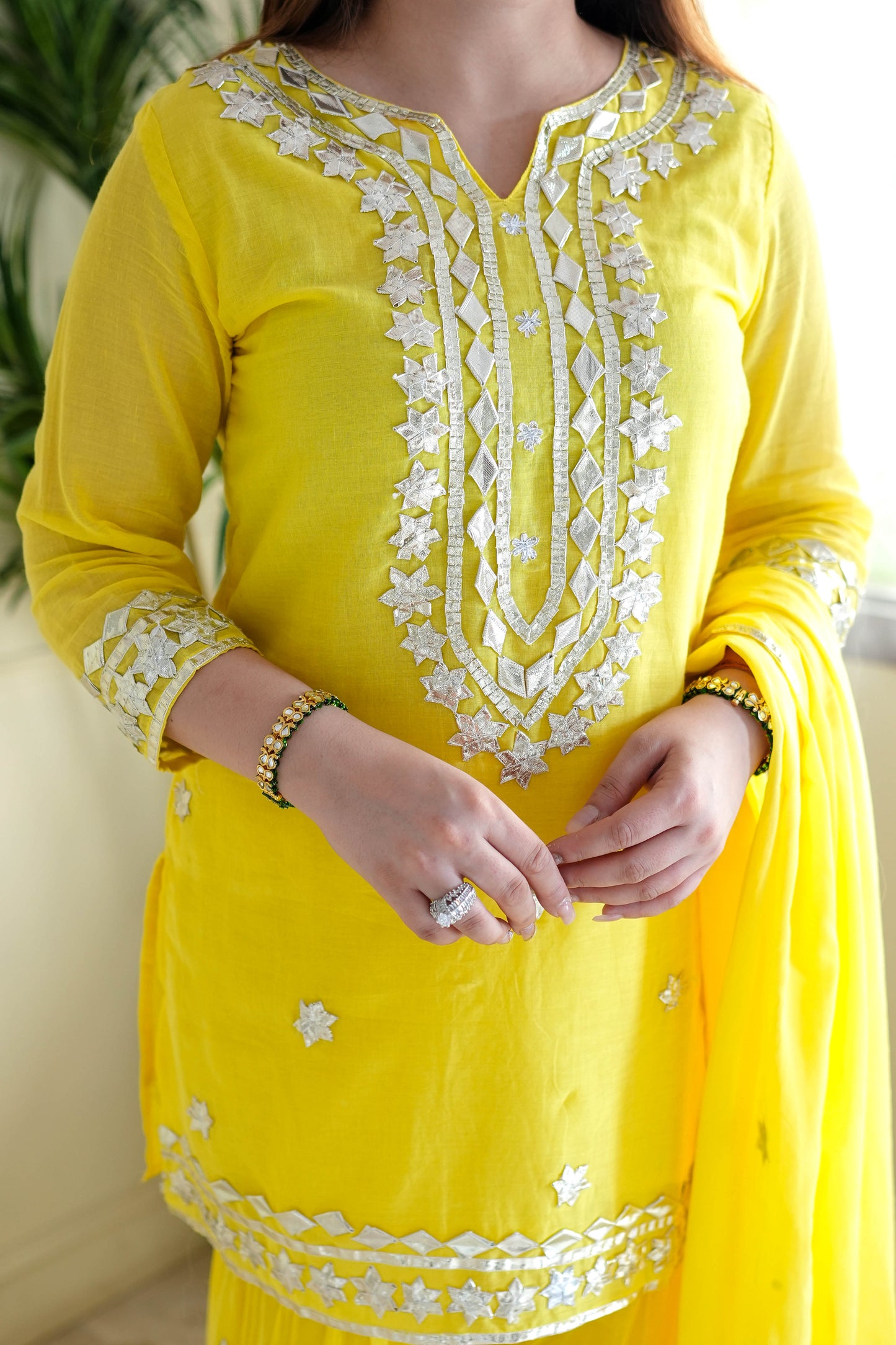 Safia Yellow Gotta Embroidered Sharara Set