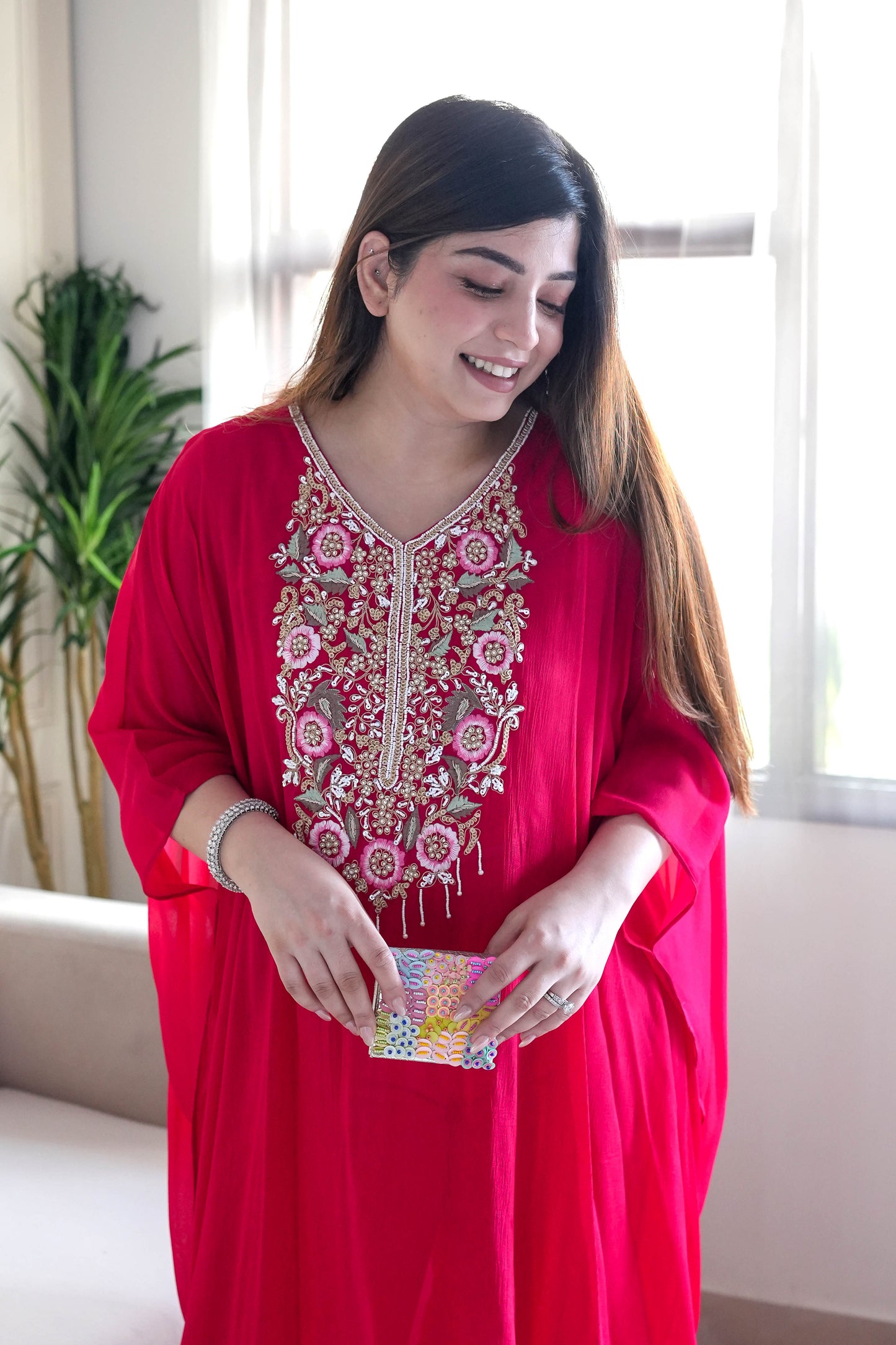 Adyaahi Red Embroidered Kaftan Set