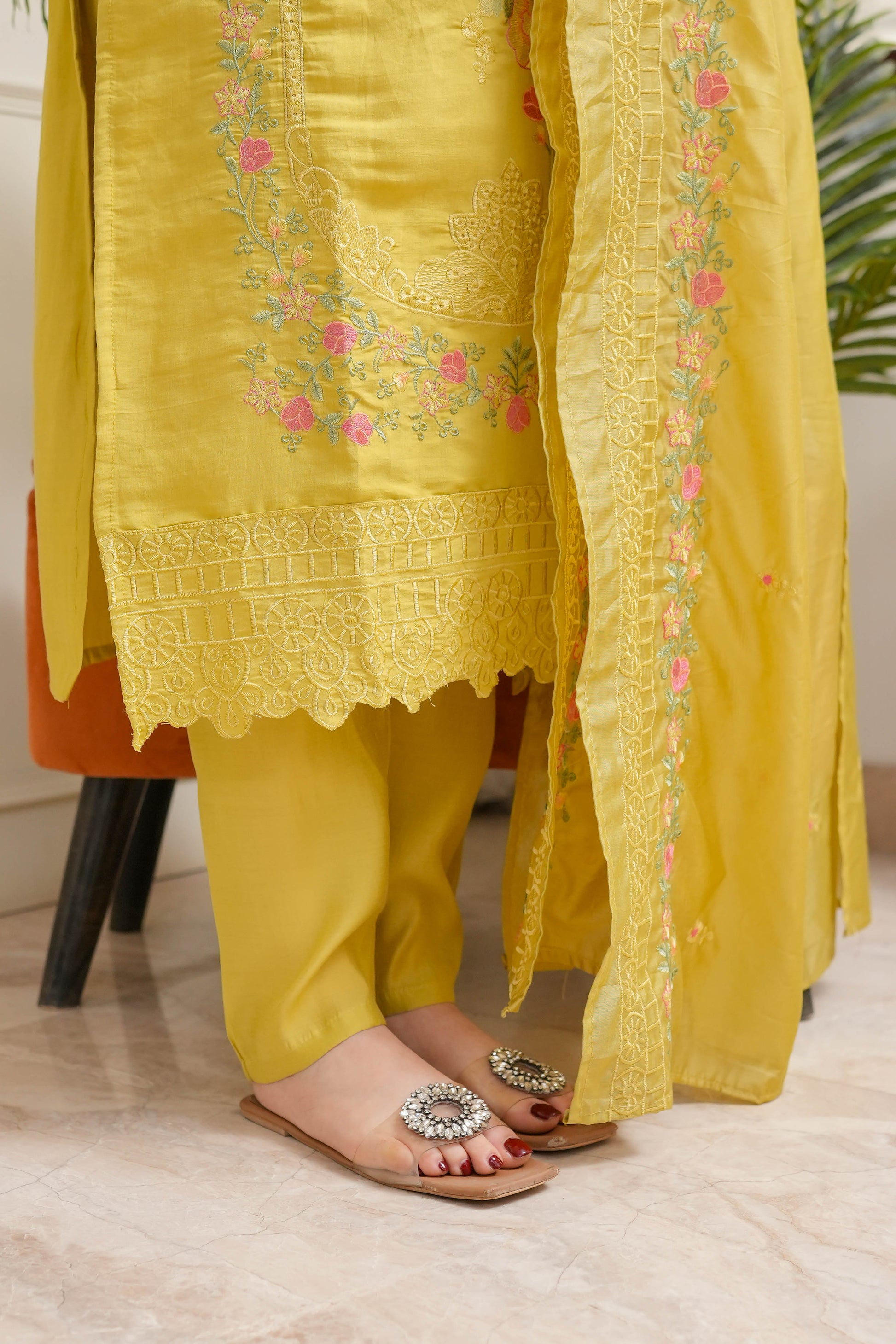 ILahi Yellow Embroidered Suit Set