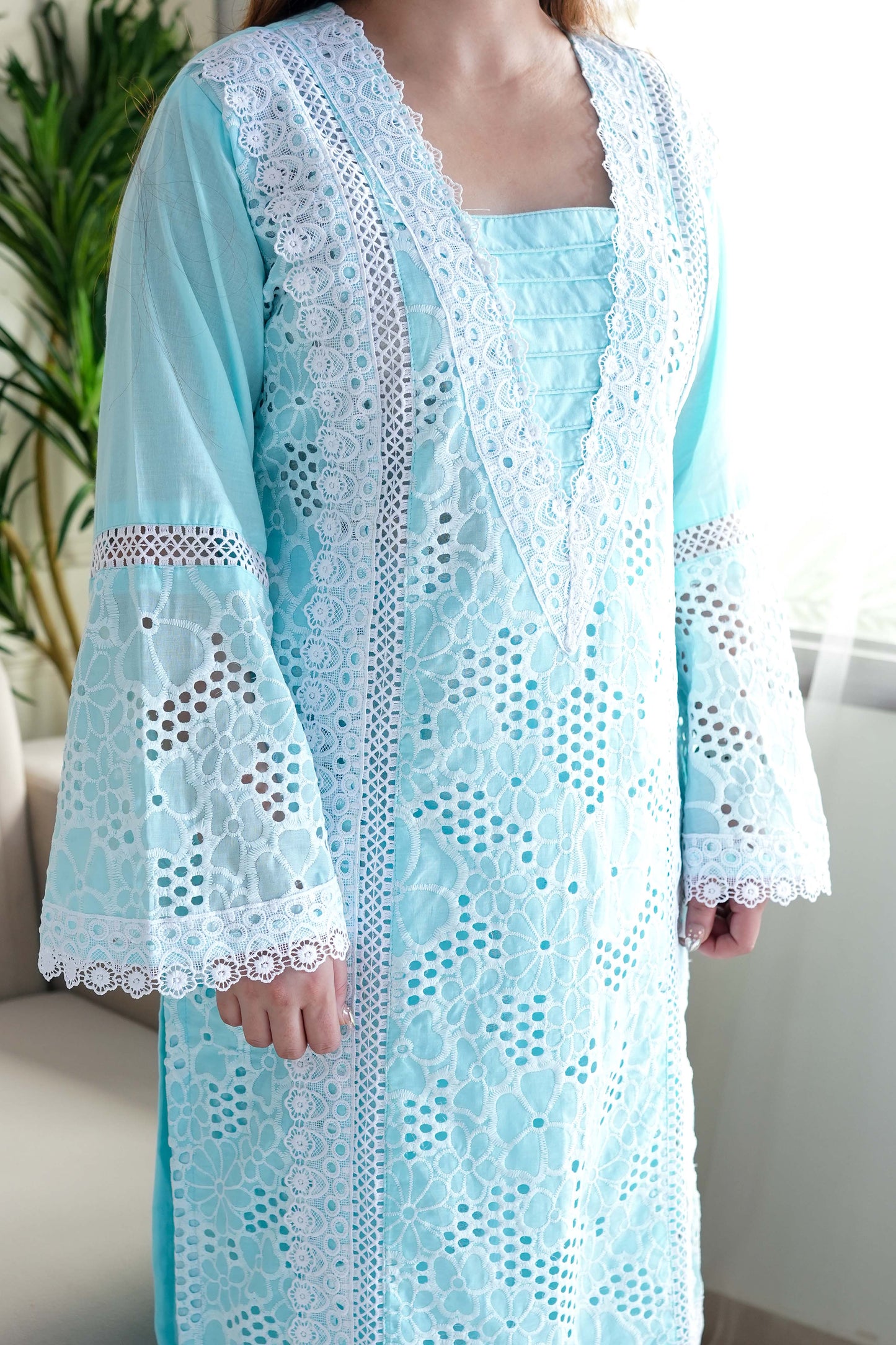 Farah Blue Cutwork Plazo Set