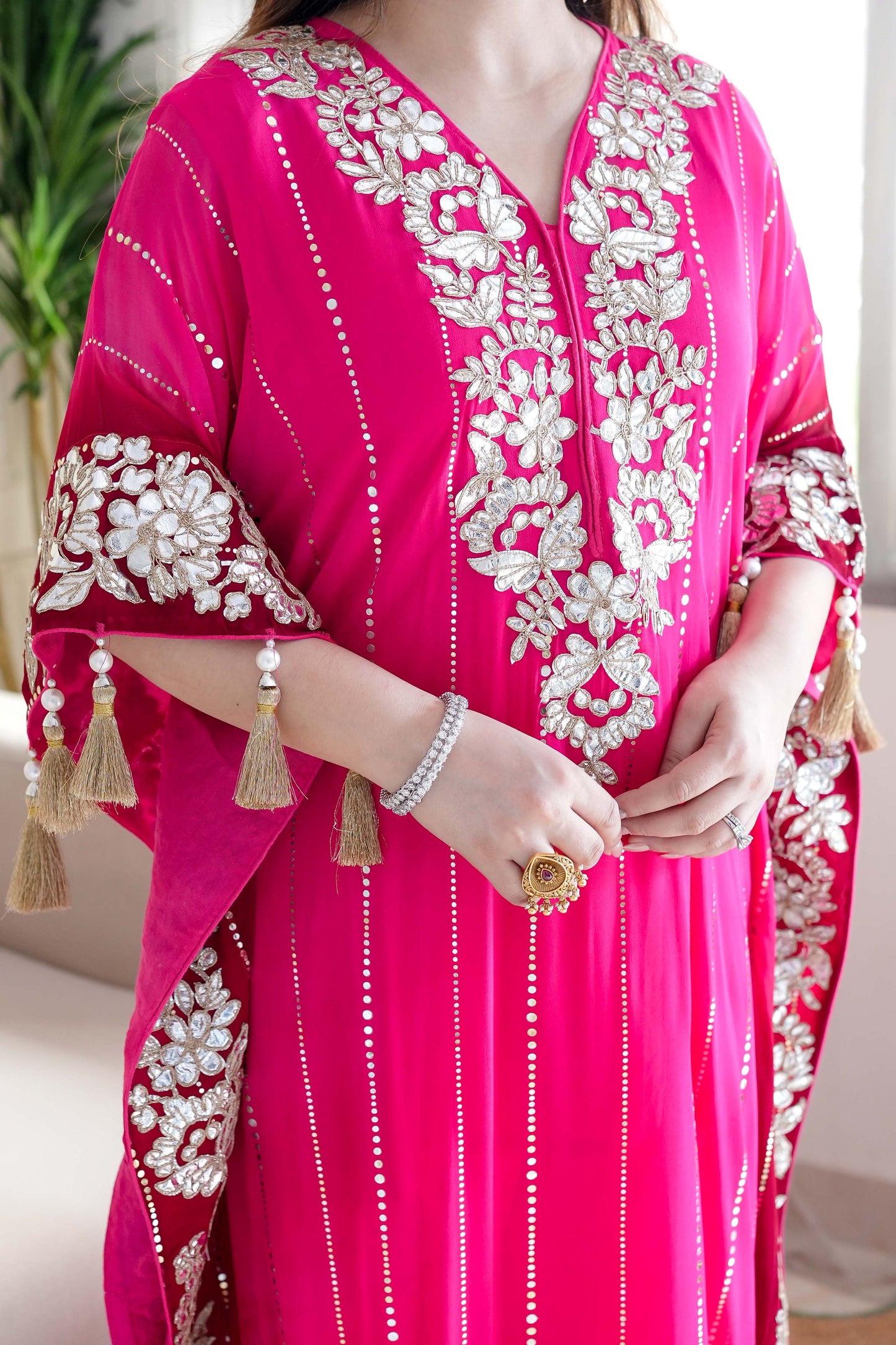 Nazma Pink Gota Detailing Kaftan Set