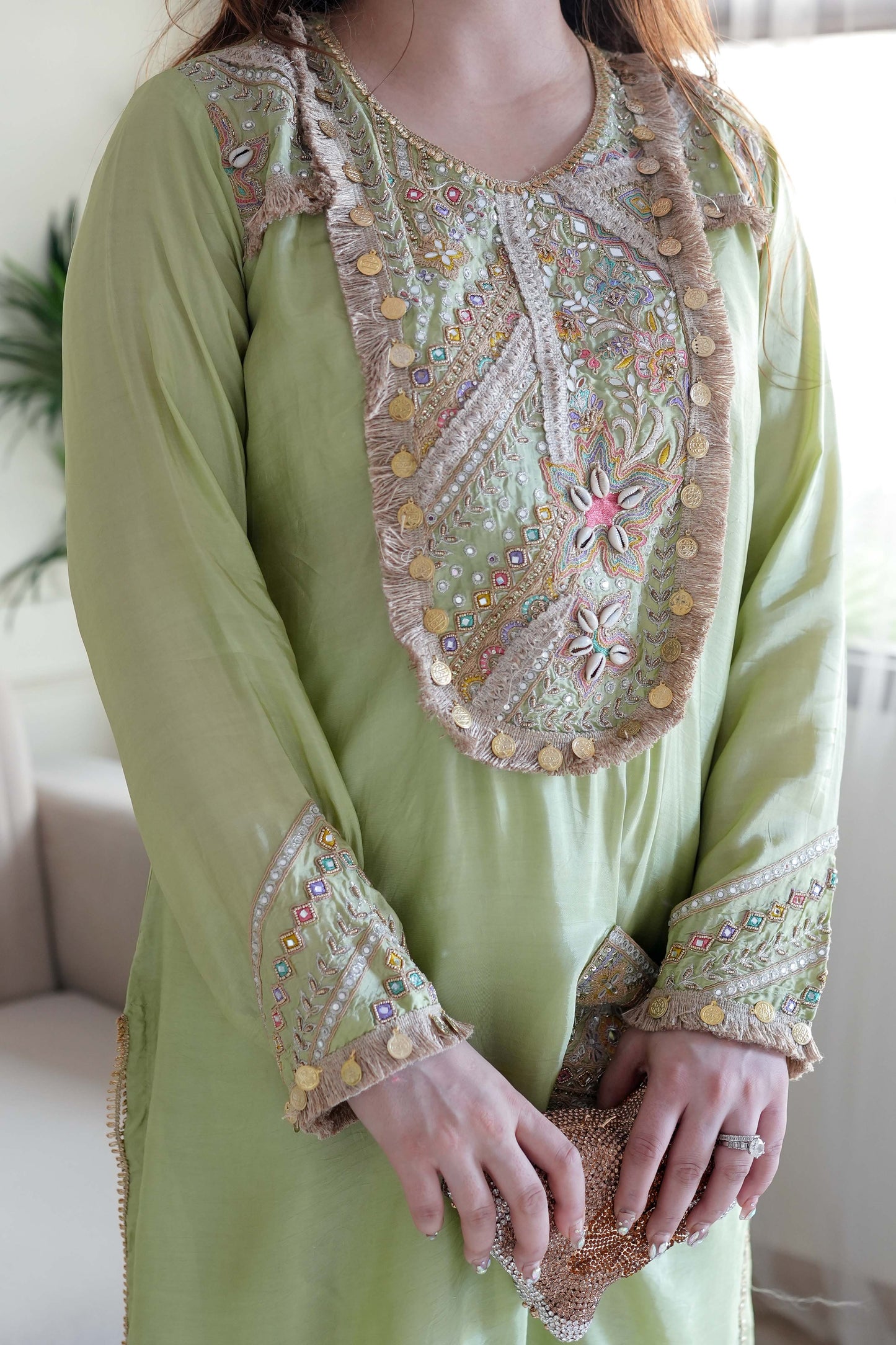 Rafia Green Embroidered Co ord Set