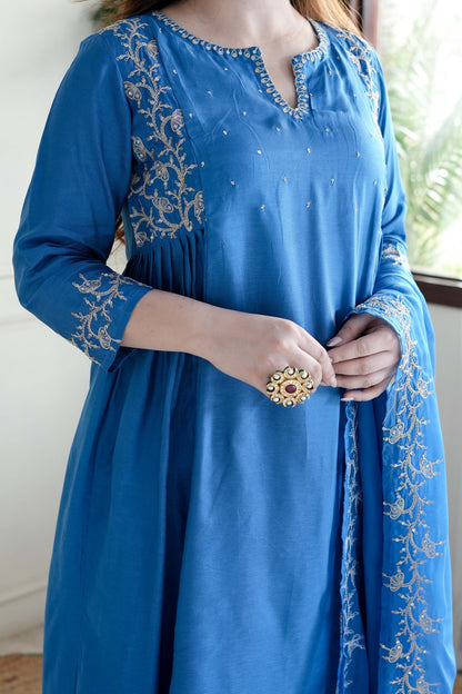 Simar Blue Embroidered Anarkali Suit Set