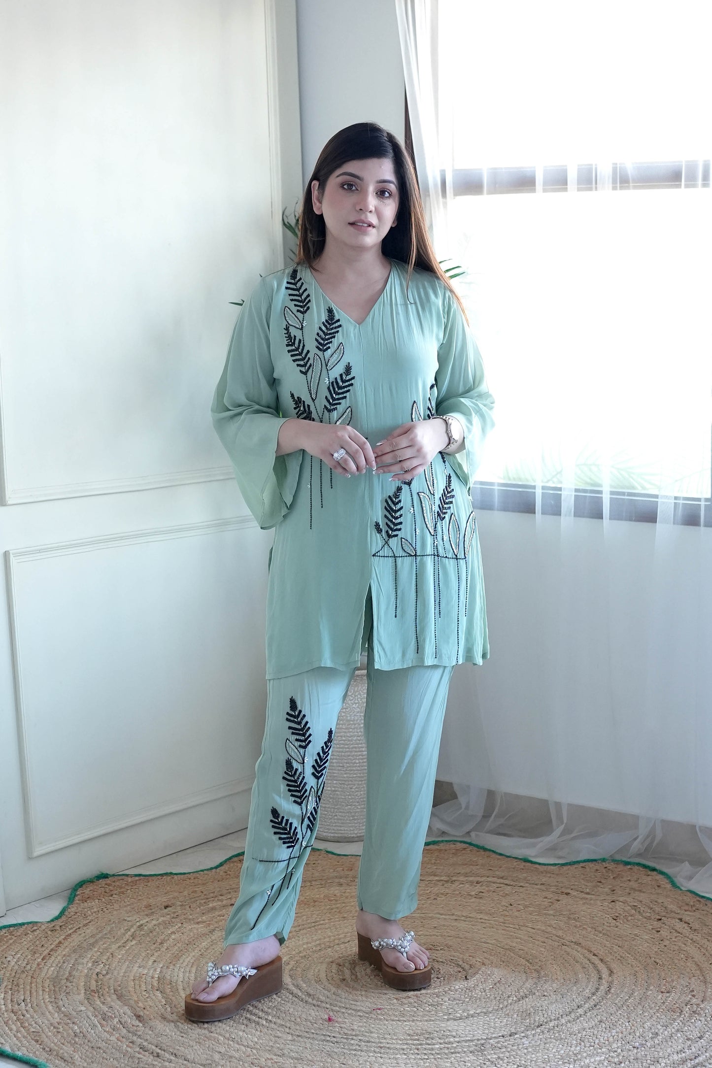 Meerab Sea Green Embroidered Co ord Set