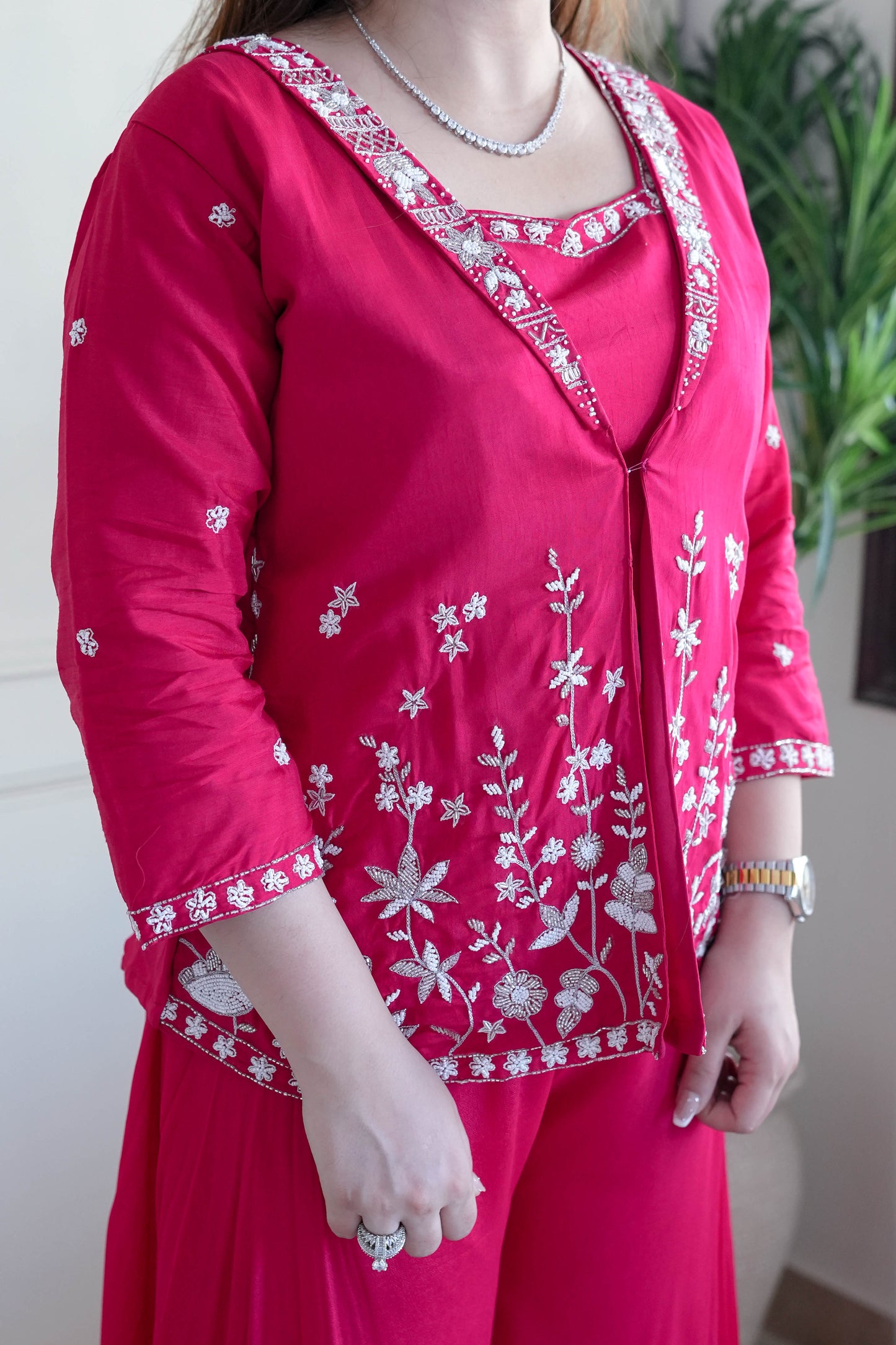 Haya Hot Pink Embroidered Garara Set