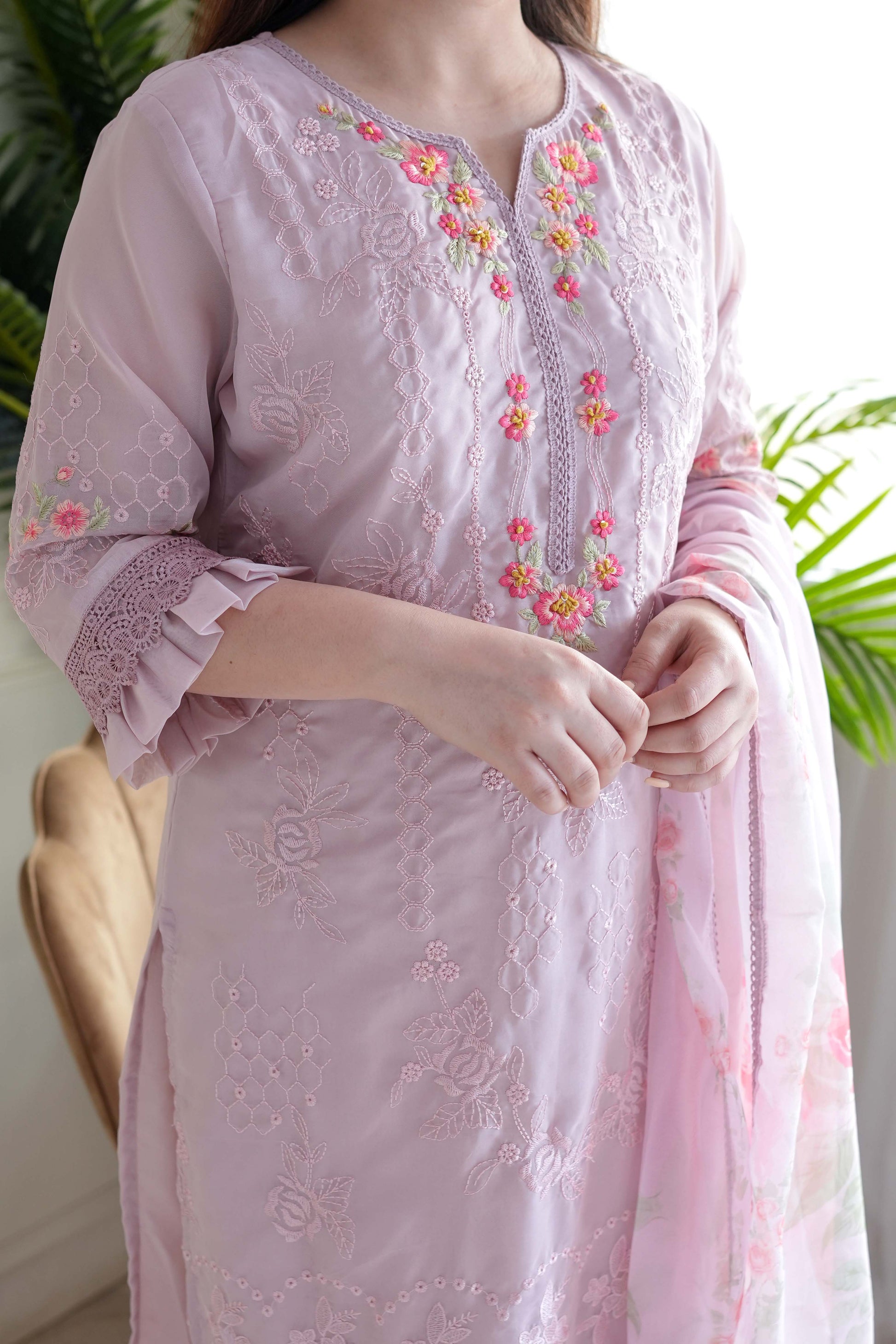 Bani Pink Thread Detailing Pakistani Suit Set