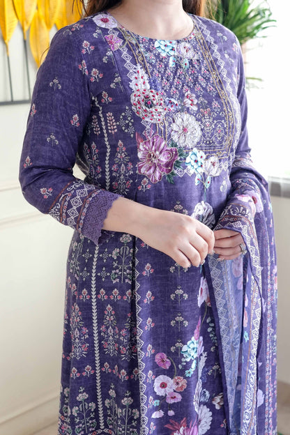 Ifat Purple Printed A-line Suit Set