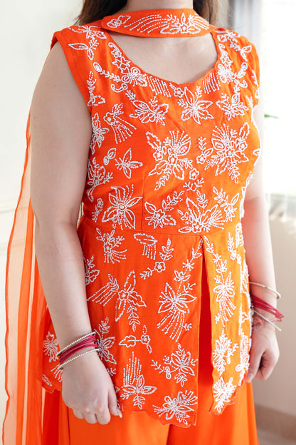 Sukoon Orange Embroidered Suit