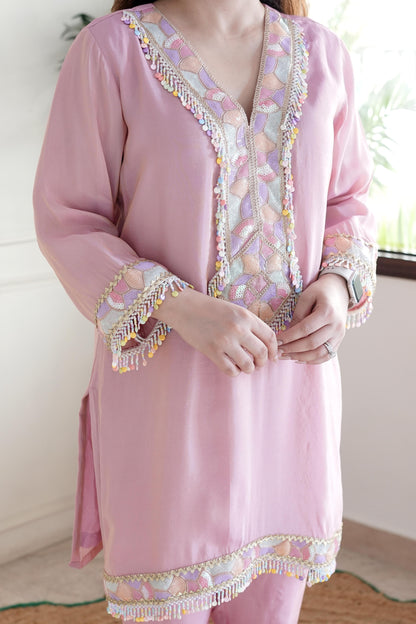 Zoya Pink Embroidered Co ord Set