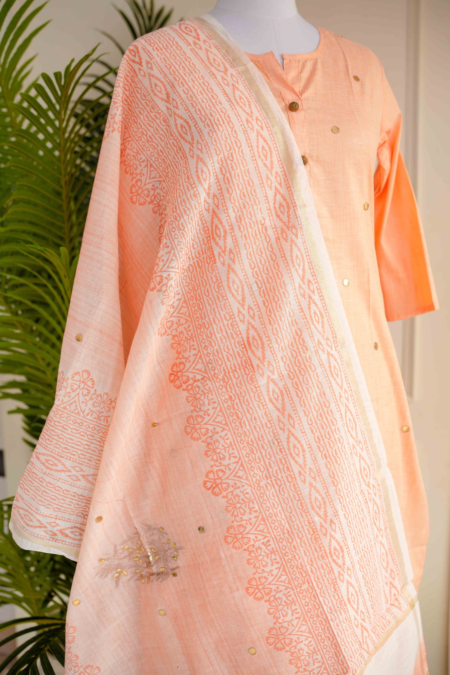 Peach Printed Suit Set