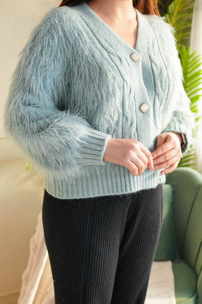 Zabella Button Embellished Furr Cardigan