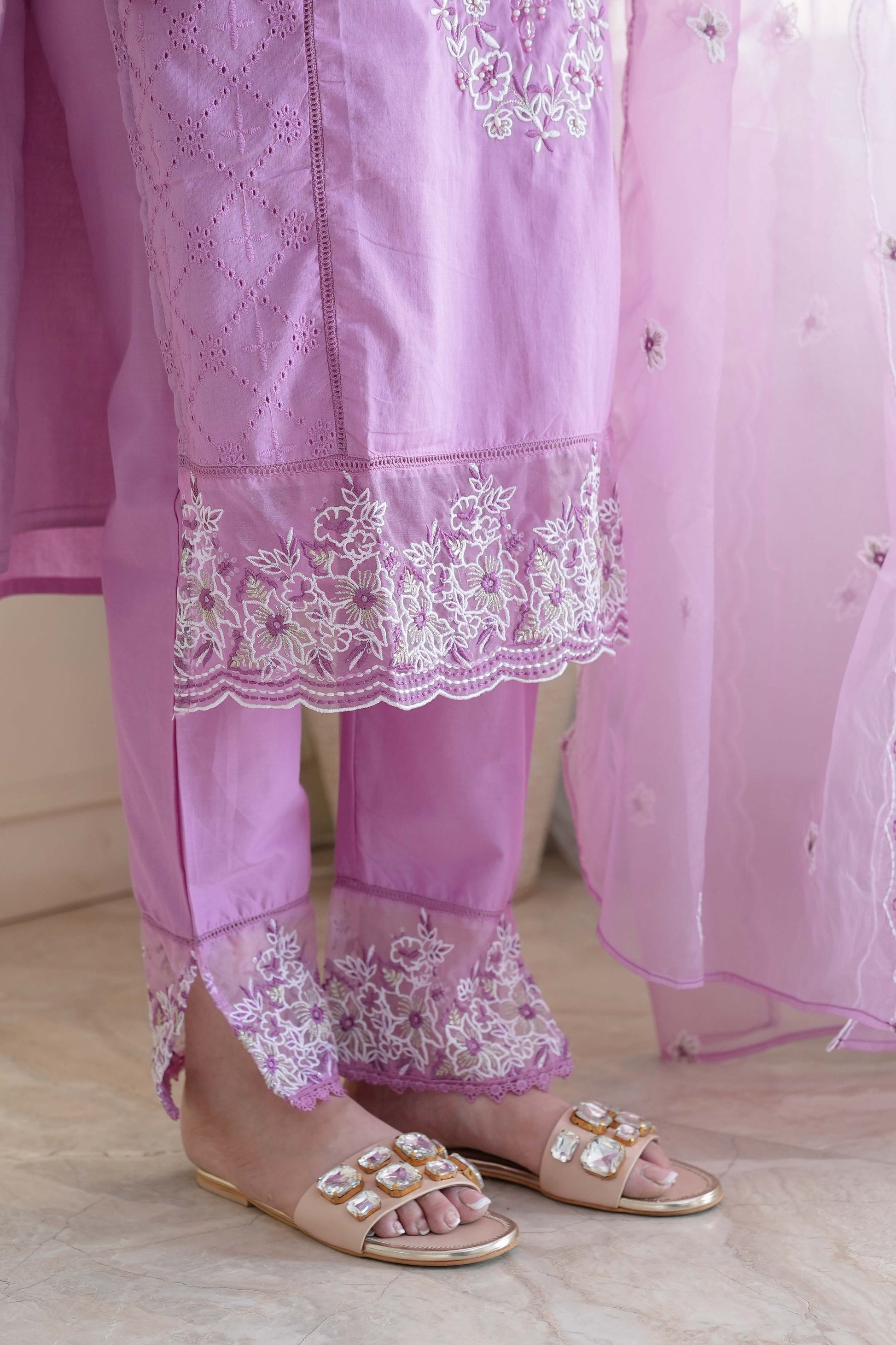 Meera Purple Embroidered Cotton Suit Set