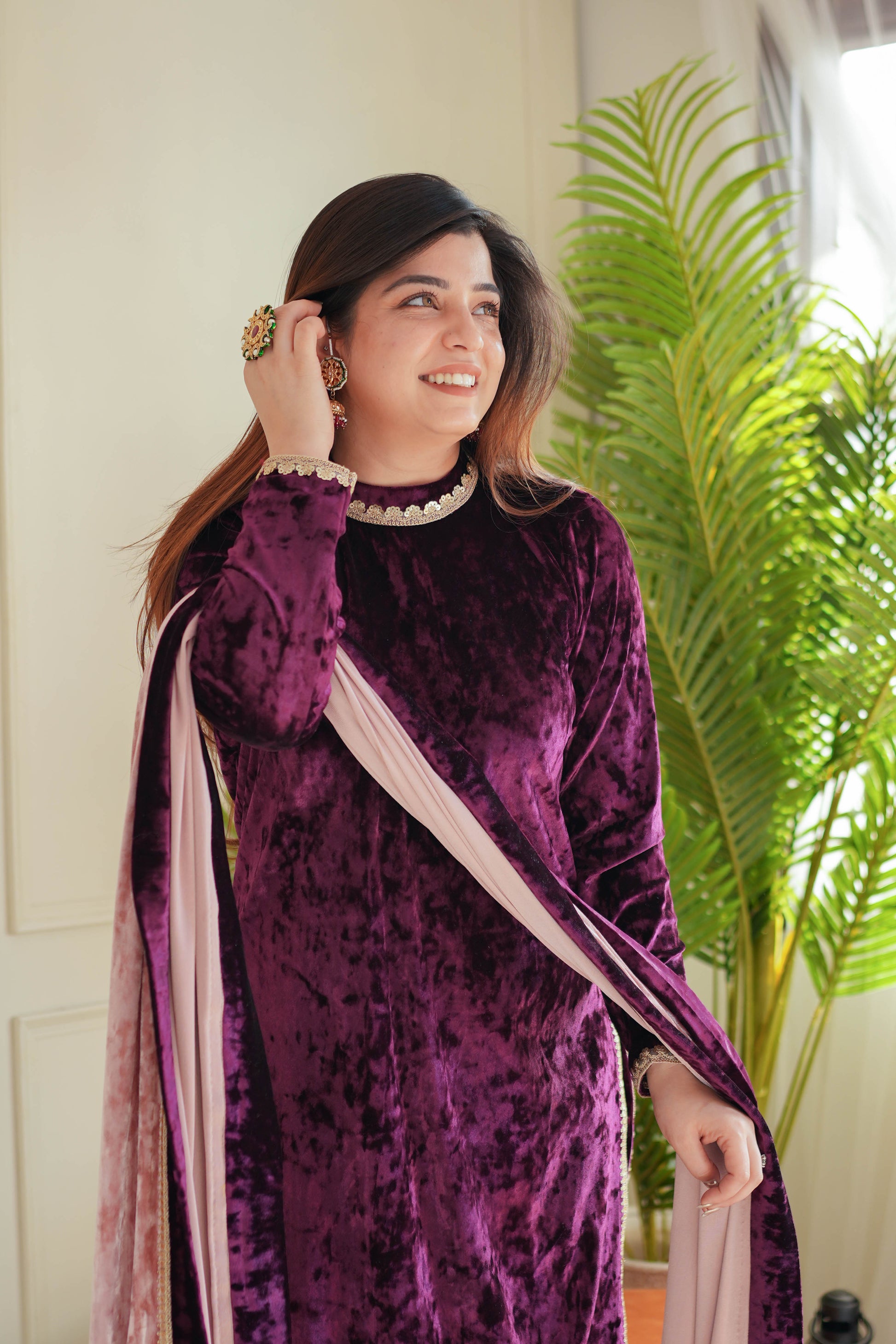 Mehera Wine Velvet Suit Set