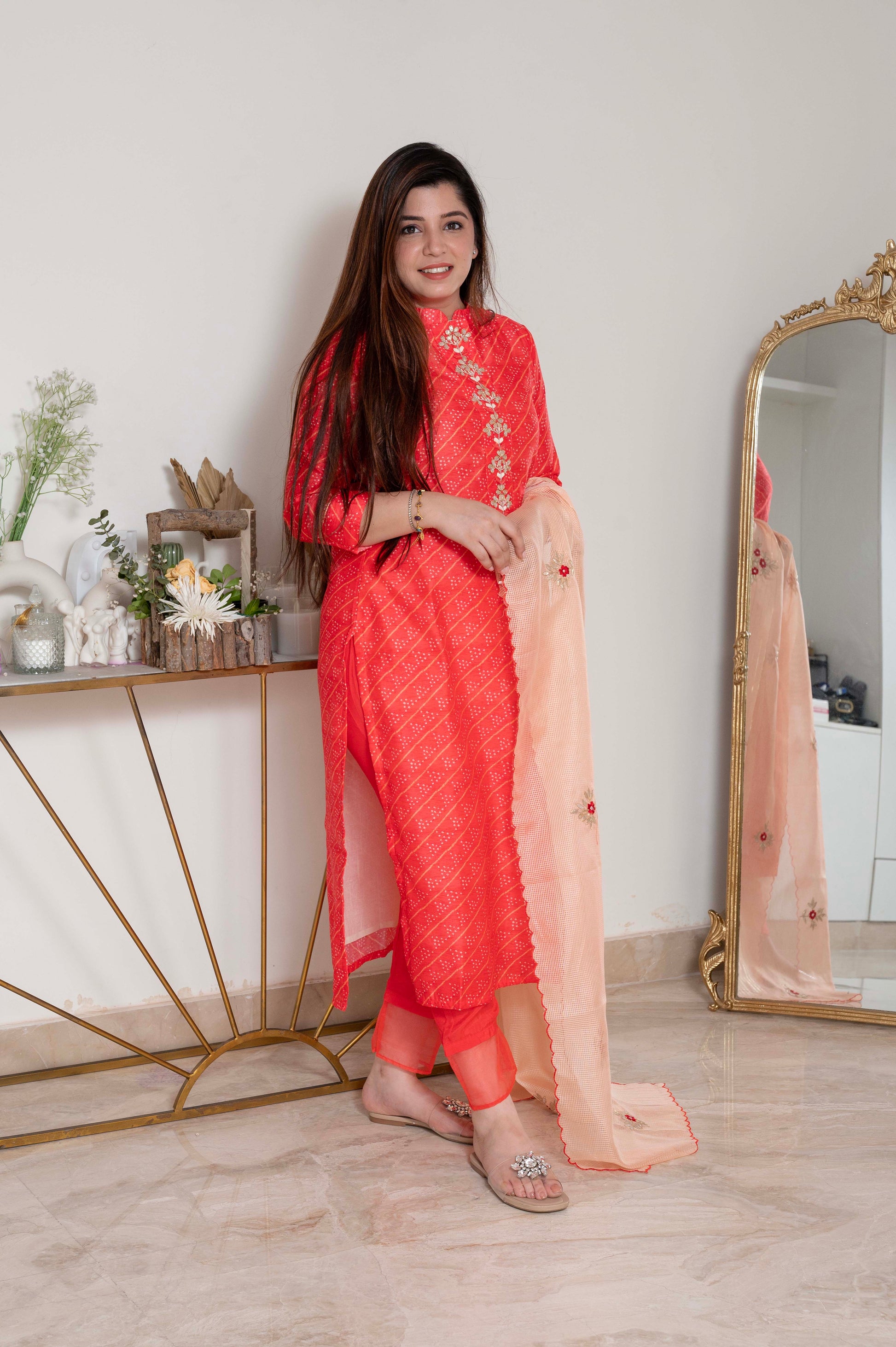 Syra Orange Bandhani Suit Set