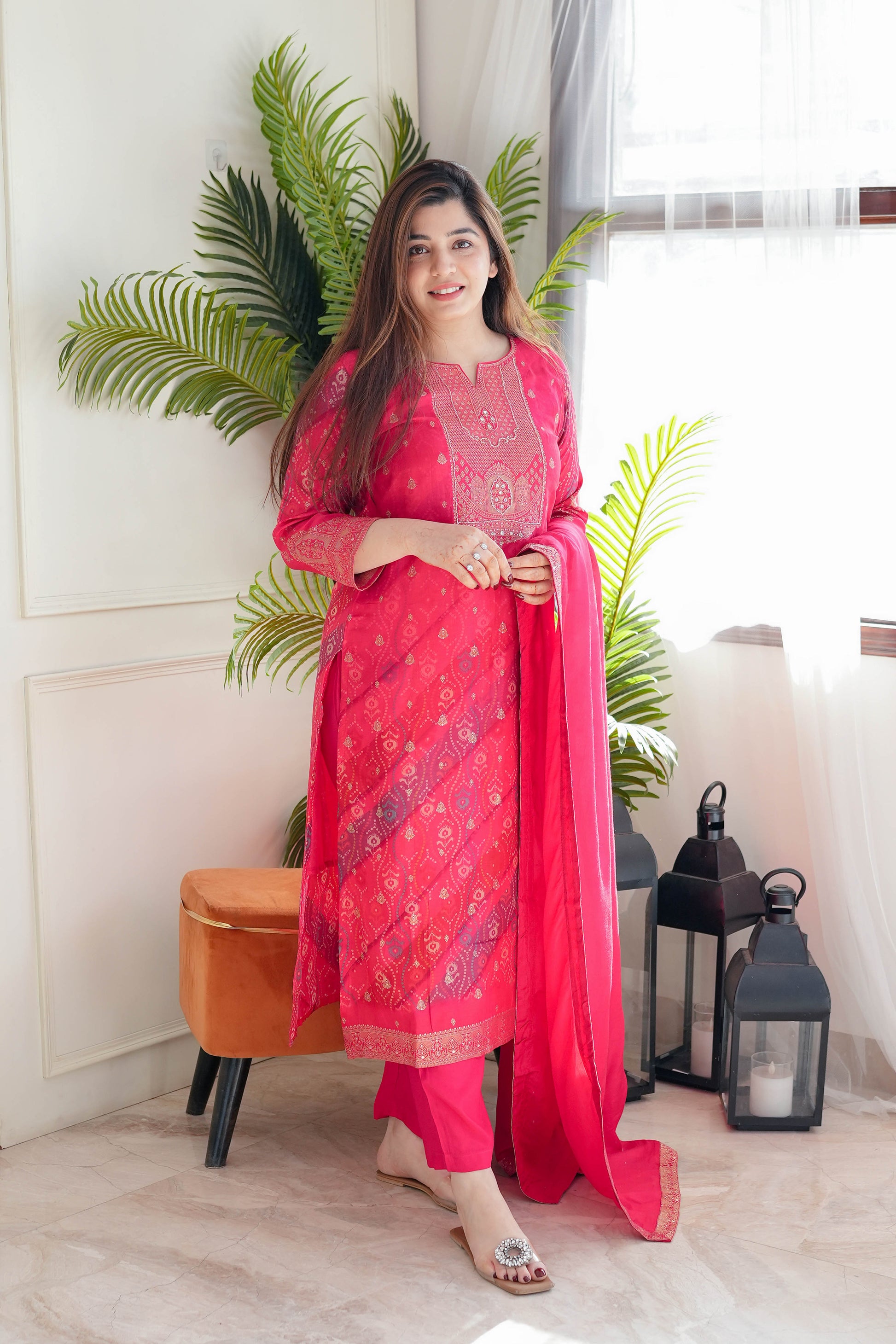 Janak Pink Silk Suit Set