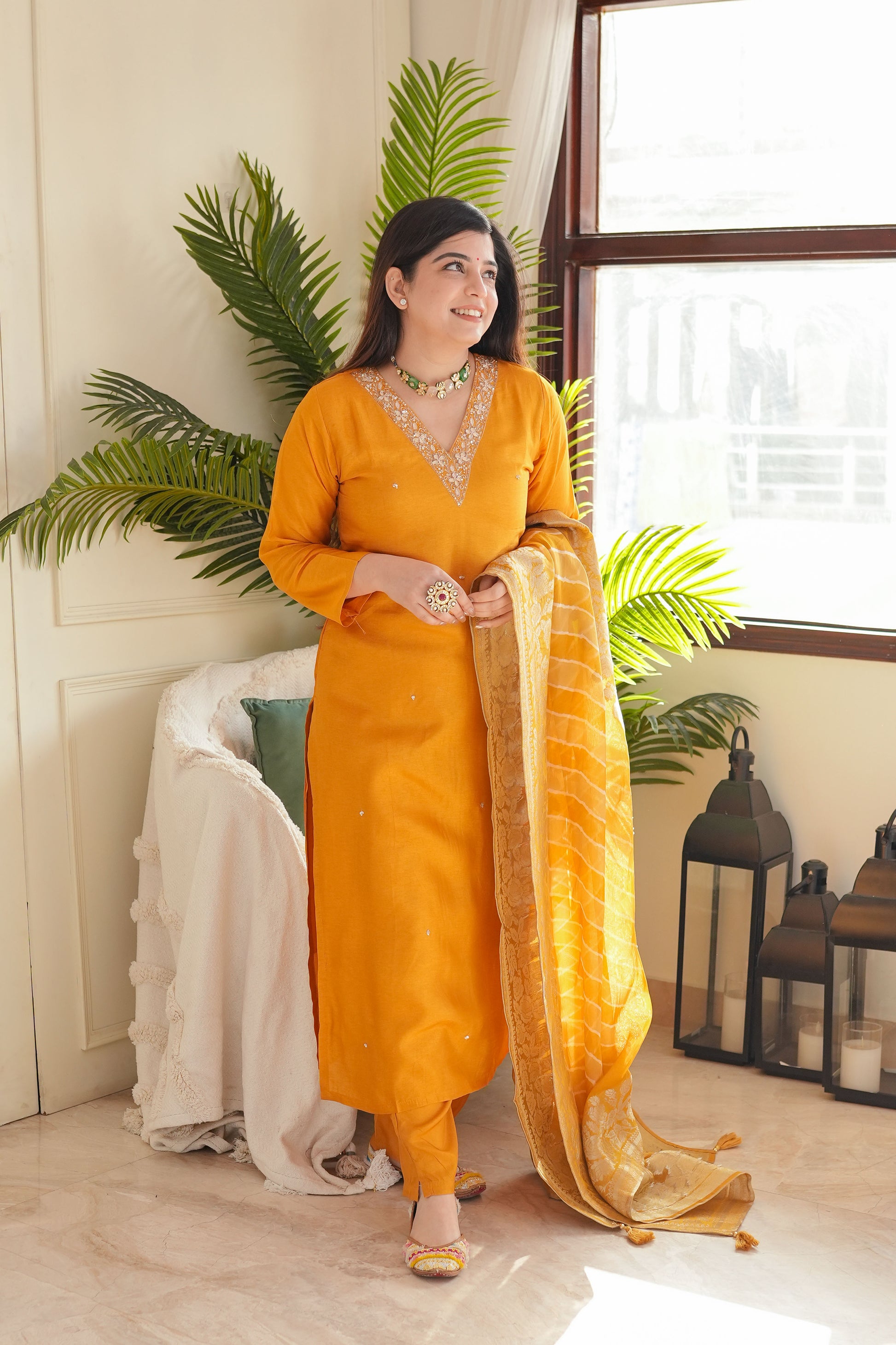 Zarah Yellow Silk Suit