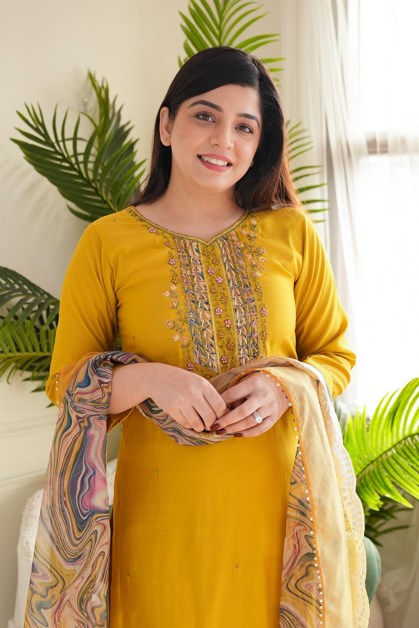 Siya Yellow Suit With Printed Dupatta