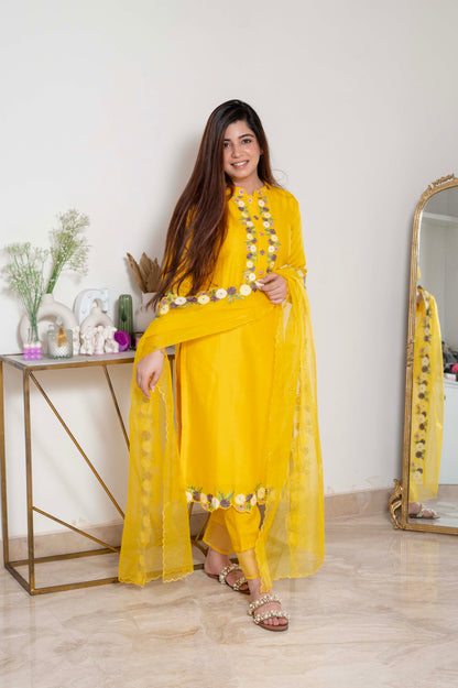 Nadira Yellow Embroidered Silk Suit Set