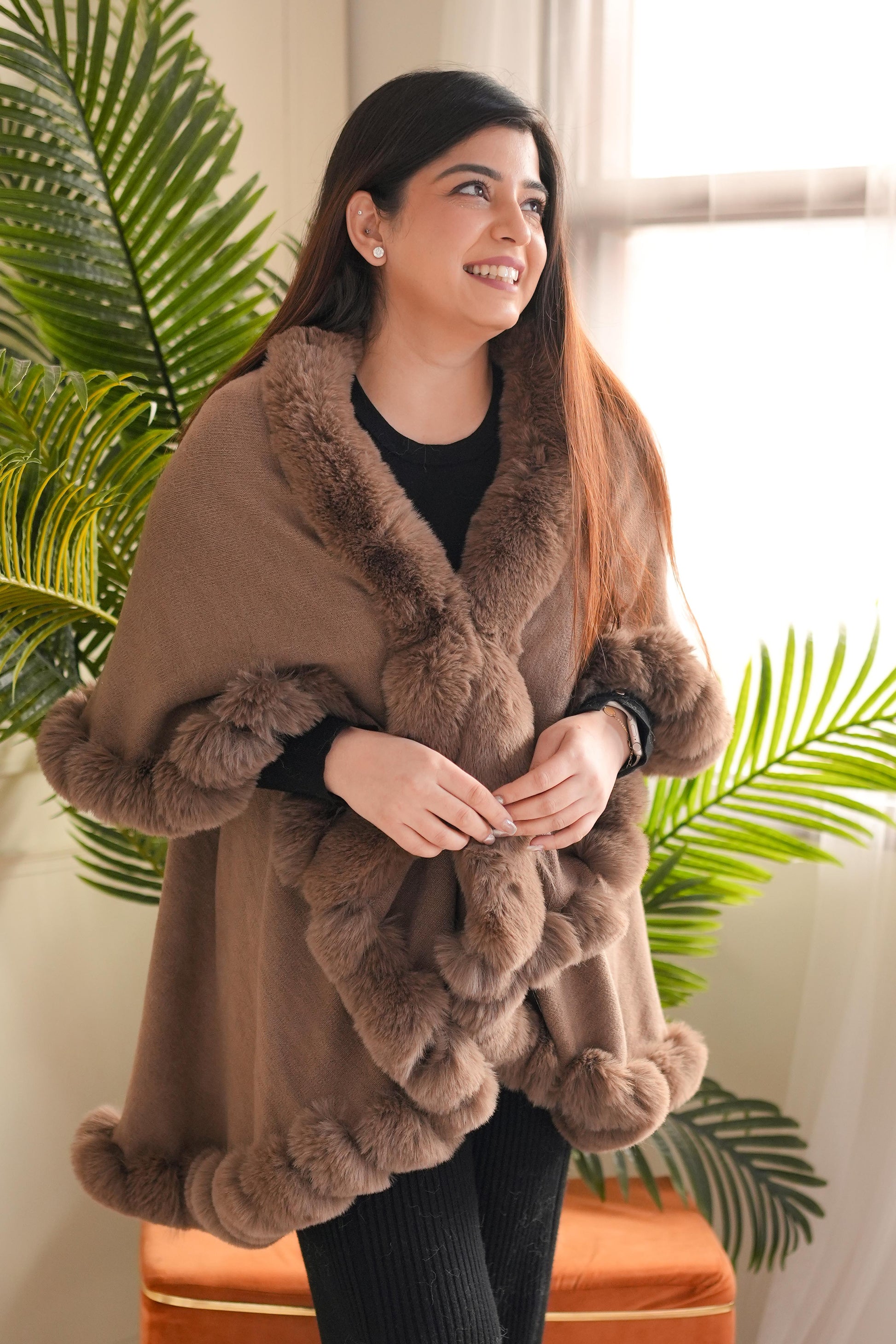 Tira Brown Furr Cape