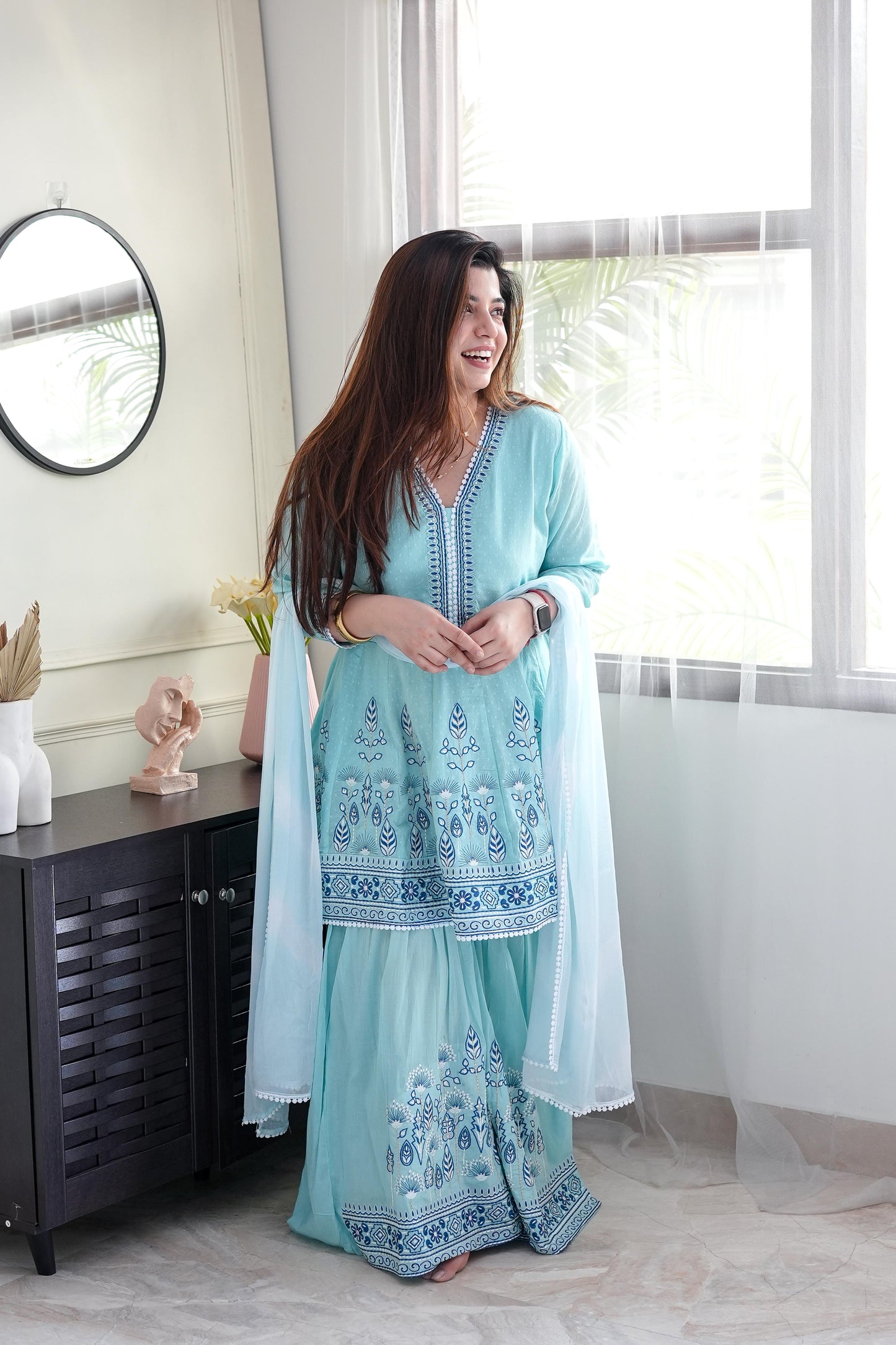 Noora Blue Printed Sharara Set