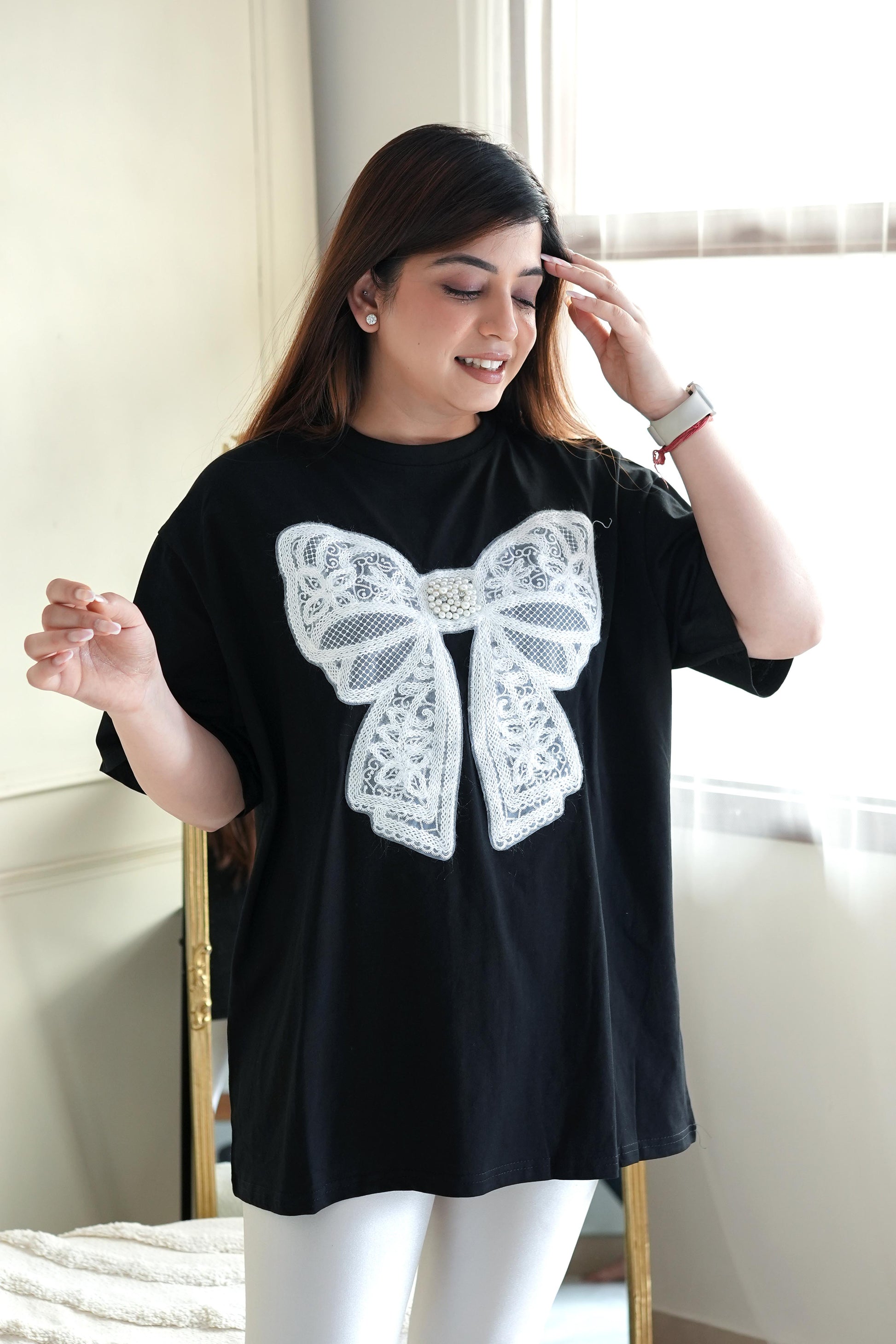 Woxa Black Bow Embellished Tshirt