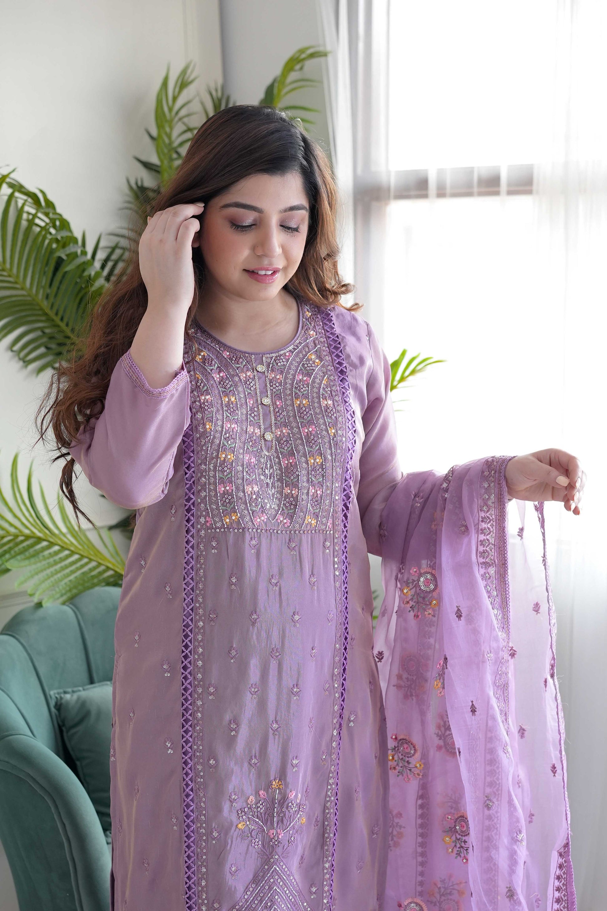 Miya Purple Embroidered Pakistani Suit