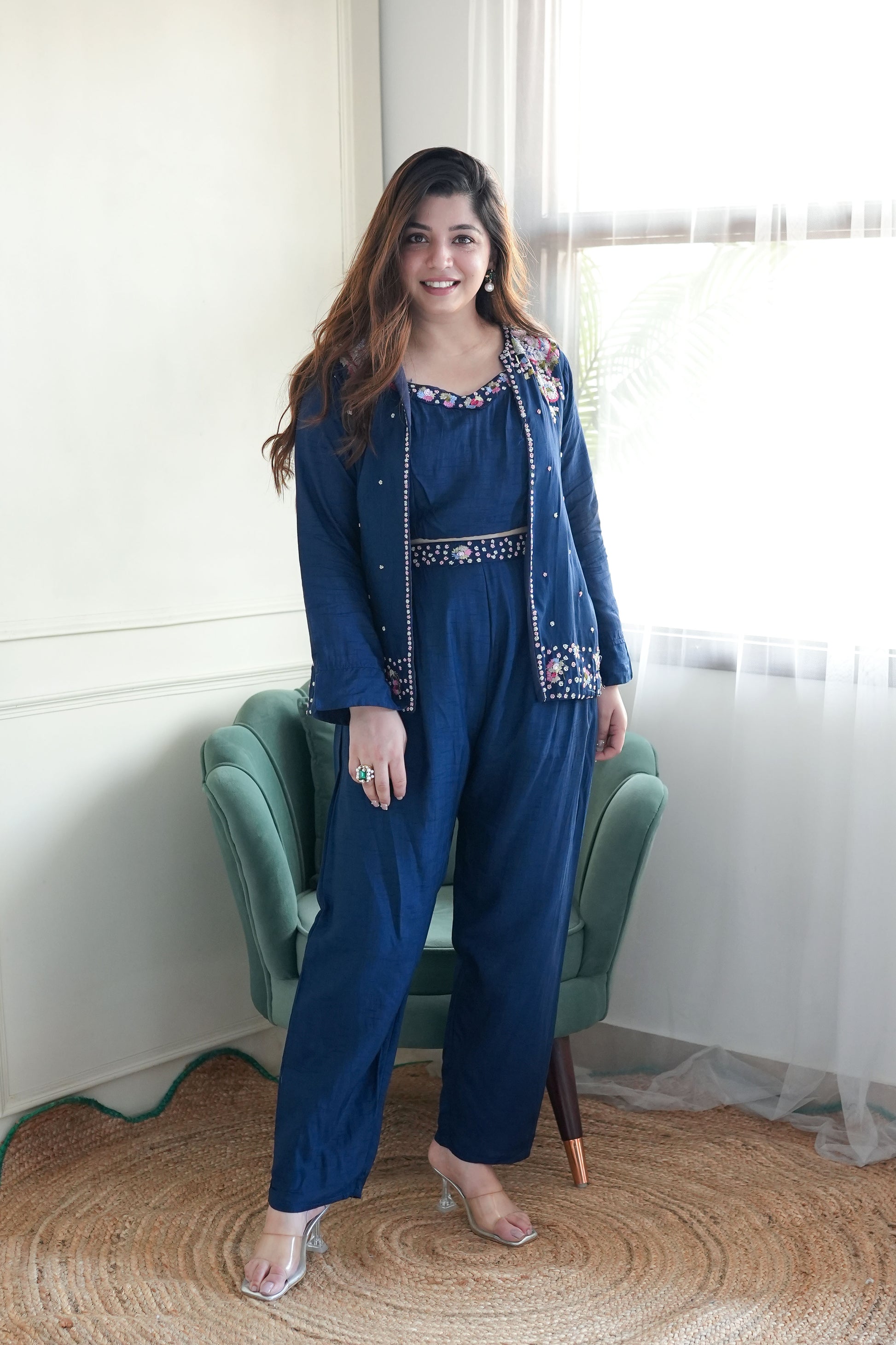 Sehr Royal Blue Embroidered Co ord Set